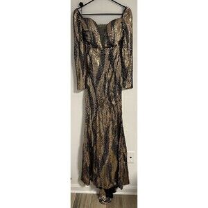 Miss Ord Formal Sequin Dress Small Black Gold New with Tags Ball Gown Prom Party